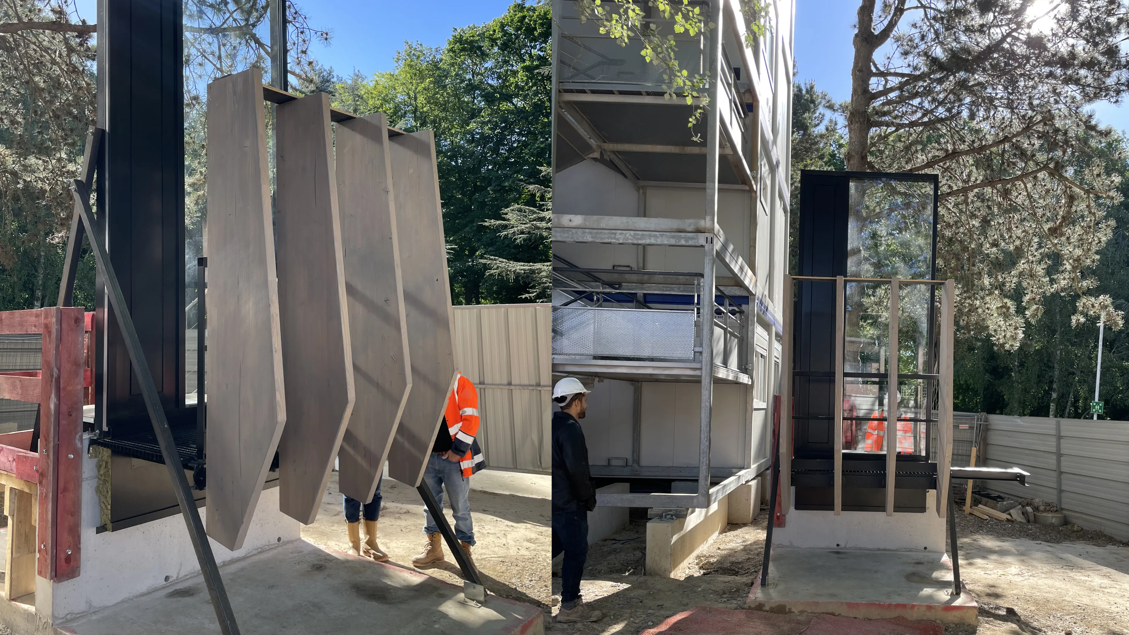 image de la façade en bois en chantier