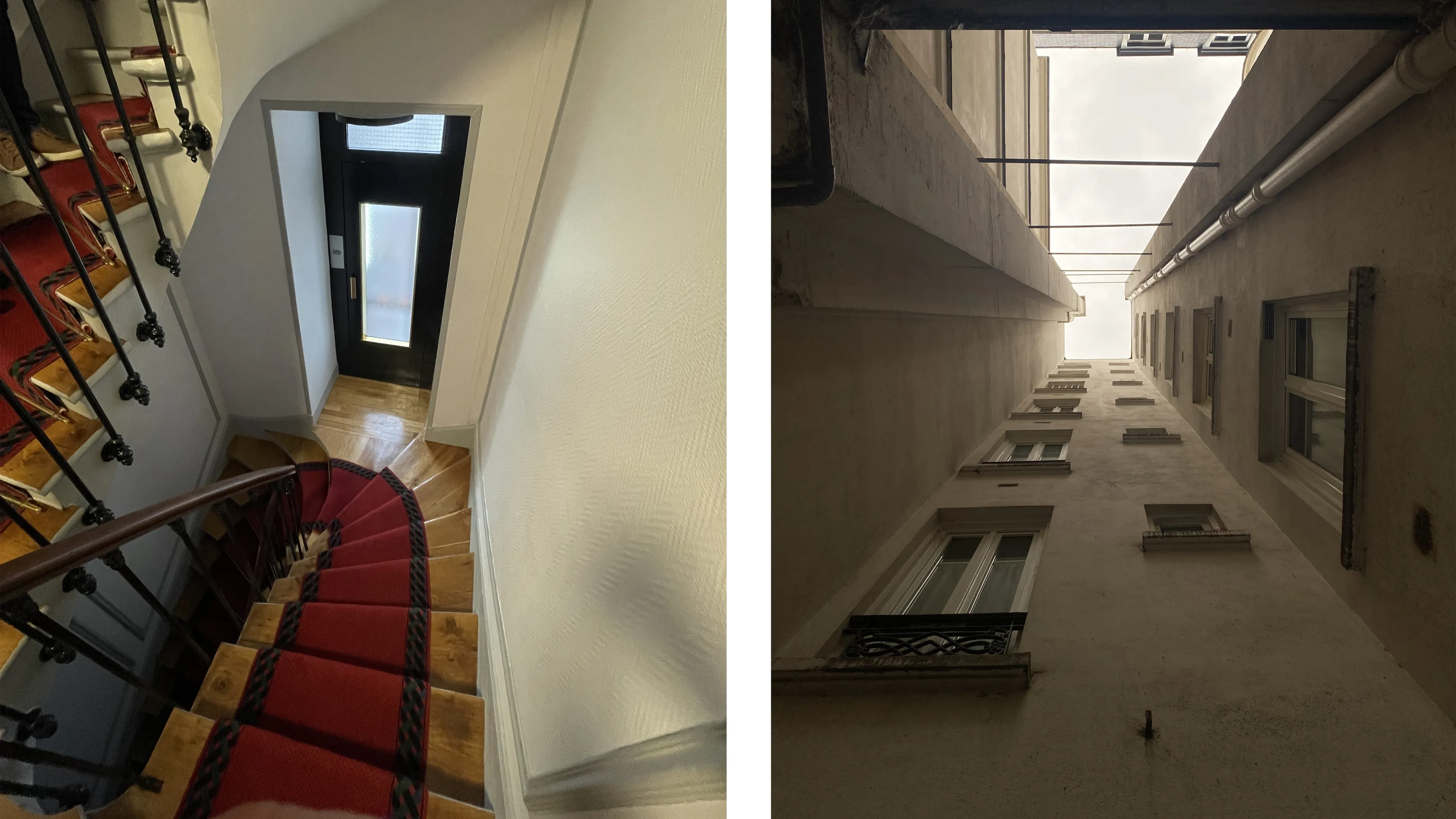 image intérieure de l'escalier et image de la cour intérieure
